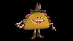 Smiling taco on a black colored background. 