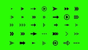 Animated various pointing arrow icons. Animation, pictogram, motion graphics. Useful for social media, interfaces, infographics, websites. greenscreen background. can be remove background .