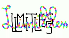 LIMITLESS loop animation. colorful footage mixed typography banner with brush CALLIGRAPHY and white background. Animation banner with rainbow color. Rainbow background 3d illustration 3d rendering