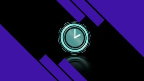 Animation of clock with turning hands and purple shapes on black background. global communication, time and digital interface technology concept, digitally generated video. - Powered by Shutterstock - Get 15% off with code: PIKWIZARD15
