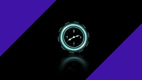 Animation of clock with turning hands and purple shapes on black background. global communication, time and digital interface technology concept, digitally generated video. - Powered by Shutterstock - Get 15% off with code: PIKWIZARD15