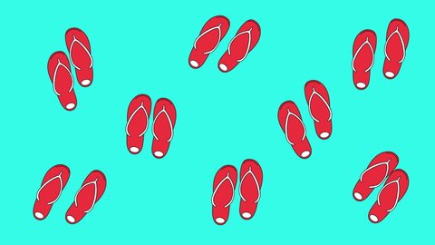 Colourful summer background. Flip flops animation. Seamless loop.