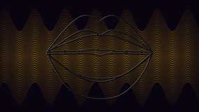 Animation of yellow neon of lips opening, on dark background. global communication sign concept, digitally generated video.