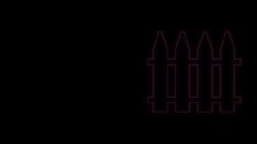 Glowing neon line Garden fence wooden icon isolated on black background. 4K Video motion graphic animation.