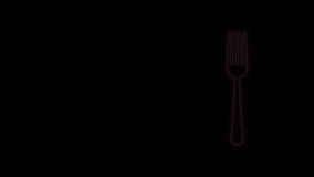 Glowing neon line Fork icon isolated on black background. Cutlery symbol. 4K Video motion graphic animation.