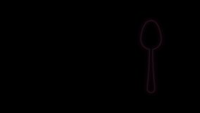 Glowing neon line Spoon icon isolated on black background. Cooking utensil. Cutlery sign. 4K Video motion graphic animation.