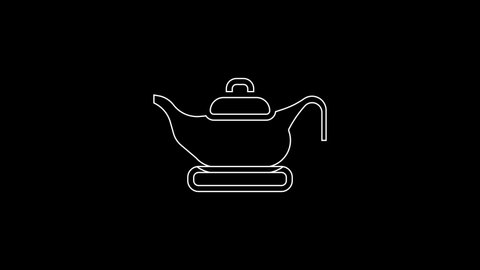 White line Oil lamp icon isolated on black background. 4K Video motion graphic animation.