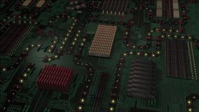 Green Printed Circuit Board, Computer Motherboard Components: Microchips, Processor Processor, Transistors, Semiconductors. Inside an electronic device, Part Of A Supercomputer. Looped video