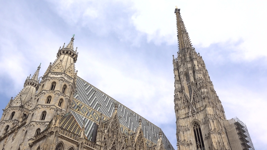 Vienna , Austria - 06 09 2021: Quick tilt down reveal from St. Stephen
