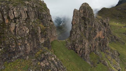 Aerial view of clouds drifting in the spectacular Drakensberg mountains, KwaZulu-Natal,South Africa