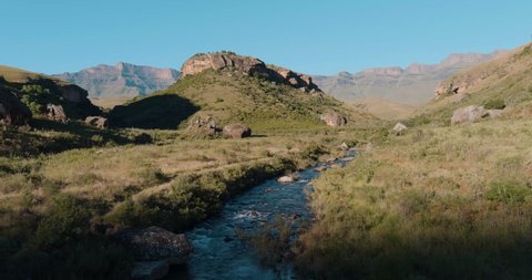 Aerial view of the Bushman's River at Giant's Castle, Drakensberg, KwaZulu-Natal,South Africa