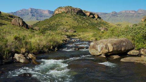 Aerial view of the Bushman's River at Giant's Castle, Drakensberg ,South Africa. Fresh pure Water  