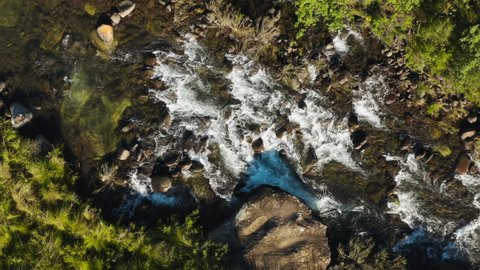 Straight down aerial view of the Bushman's River at Giant's Castle, Drakensberg ,South Africa. Fresh pure Water 