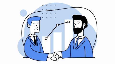 Agreement, cooperation, presentation, development strategy, trend. Business teamwork concept illustrations. Handshake. Two are shaking hands.2d flat animation style in shades of blue. Seamless looping