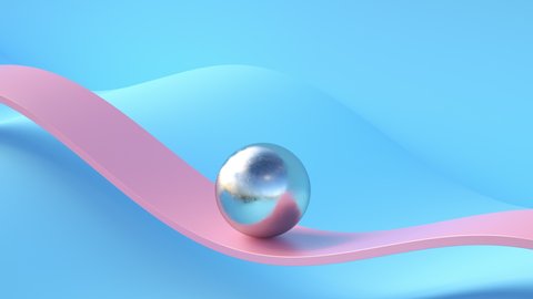 A loopable 3d render animation of ball sliding, metallic, pink and blue colors