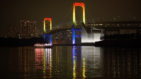 Tokyo Rainbow Bridge Reflected in the Tokyo Bay in the Evening