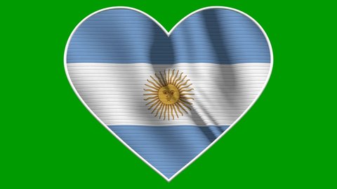 Argentina Heart Love Flag Loop - Realistic 4K flag waving in the wind. Seamless loop with highly detailed fabric texture. Loop ready in 4k resolution