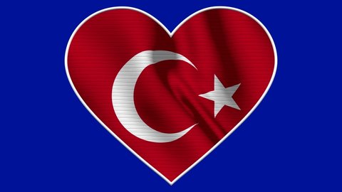 Turkey Heart Love Flag Loop - Realistic 4K flag waving in the wind. Seamless loop with highly detailed fabric texture. Loop ready in 4k resolution