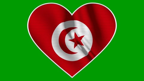 Tunisia Heart Love Flag Loop - Realistic 4K flag waving in the wind. Seamless loop with highly detailed fabric texture. Loop ready in 4k resolution