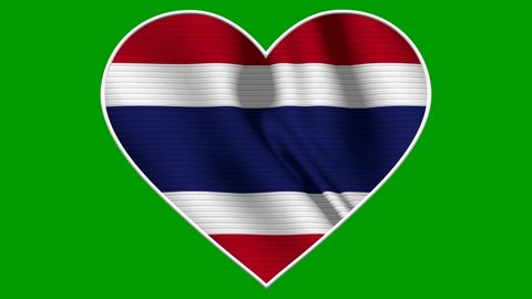 Thailand Heart Love Flag Loop - Realistic 4K flag waving in the wind. Seamless loop with highly detailed fabric texture. Loop ready in 4k resolution