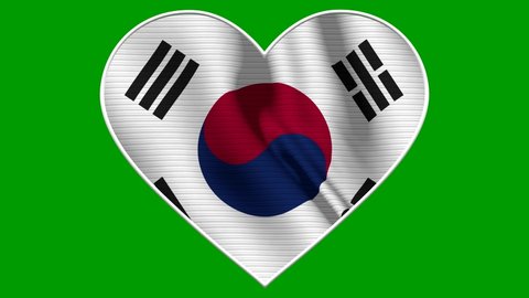 South Korea Heart Love Flag Loop - Realistic 4K flag waving in the wind. Seamless loop with highly detailed fabric texture. Loop ready in 4k resolution