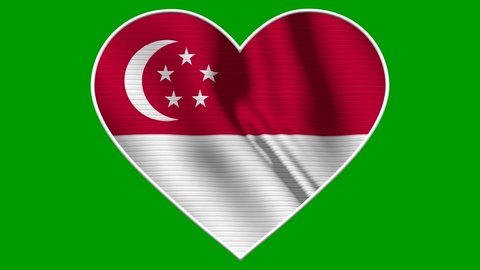 Singapore Heart Love Flag Loop - Realistic 4K flag waving in the wind. Seamless loop with highly detailed fabric texture. Loop ready in 4k resolution