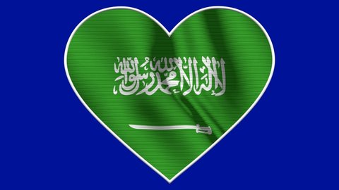 Saudi Arabia Heart Love Flag Loop - Realistic 4K flag waving in the wind. Seamless loop with highly detailed fabric texture. Loop ready in 4k resolution
