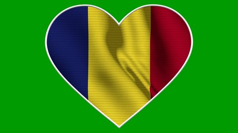 Romania Heart Love Flag Loop - Realistic 4K flag waving in the wind. Seamless loop with highly detailed fabric texture. Loop ready in 4k resolution