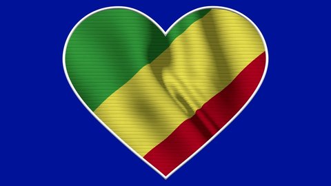 Republic of Congo Heart Love Flag Loop - Realistic 4K flag waving in the wind. Seamless loop with highly detailed fabric texture. Loop ready in 4k resolution