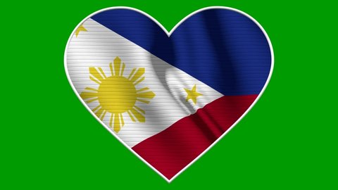 Philippines Heart Love Flag Loop - Realistic 4K flag waving in the wind. Seamless loop with highly detailed fabric texture. Loop ready in 4k resolution