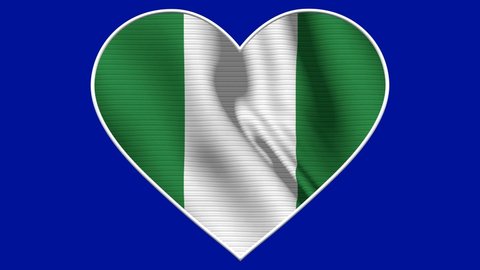 Nigeria Heart Love Flag Loop - Realistic 4K flag waving in the wind. Seamless loop with highly detailed fabric texture. Loop ready in 4k resolution