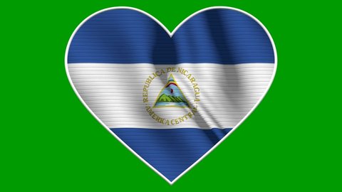 Nicaragua Heart Love Flag Loop - Realistic 4K flag waving in the wind. Seamless loop with highly detailed fabric texture. Loop ready in 4k resolution