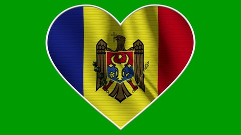 Moldova Heart Love Flag Loop - Realistic 4K flag waving in the wind. Seamless loop with highly detailed fabric texture. Loop ready in 4k resolution