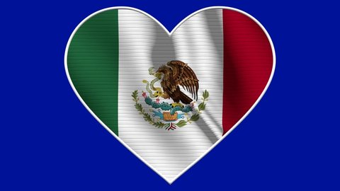 Mexico Heart Love Flag Loop - Realistic 4K flag waving in the wind. Seamless loop with highly detailed fabric texture. Loop ready in 4k resolution