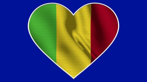 Mali Heart Love Flag Loop - Realistic 4K flag waving in the wind. Seamless loop with highly detailed fabric texture. Loop ready in 4k resolution