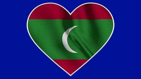 Maldives Heart Love Flag Loop - Realistic 4K flag waving in the wind. Seamless loop with highly detailed fabric texture. Loop ready in 4k resolution