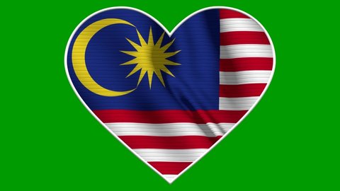 Malaysia Heart Love Flag Loop - Realistic 4K flag waving in the wind. Seamless loop with highly detailed fabric texture. Loop ready in 4k resolution