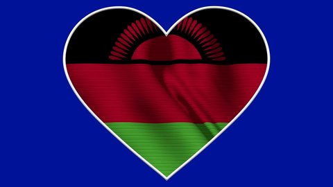 Malawi Heart Love Flag Loop - Realistic 4K flag waving in the wind. Seamless loop with highly detailed fabric texture. Loop ready in 4k resolution