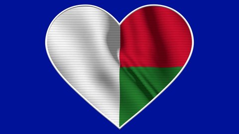 Madagascar Heart Love Flag Loop - Realistic 4K flag waving in the wind. Seamless loop with highly detailed fabric texture. Loop ready in 4k resolution