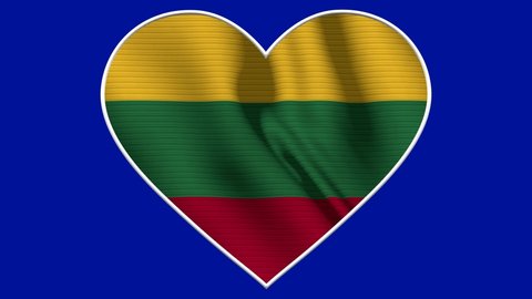 Lithuania Heart Love Flag Loop - Realistic 4K flag waving in the wind. Seamless loop with highly detailed fabric texture. Loop ready in 4k resolution