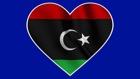 Libya Heart Love Flag Loop - Realistic 4K flag waving in the wind. Seamless loop with highly detailed fabric texture. Loop ready in 4k resolution