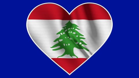 Lebanon Heart Love Flag Loop - Realistic 4K flag waving in the wind. Seamless loop with highly detailed fabric texture. Loop ready in 4k resolution
