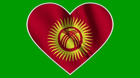 Kyrgyzistan Heart Love Flag Loop - Realistic 4K flag waving in the wind. Seamless loop with highly detailed fabric texture. Loop ready in 4k resolution