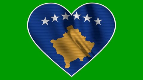 Kosovo Heart Love Flag Loop - Realistic 4K flag waving in the wind. Seamless loop with highly detailed fabric texture. Loop ready in 4k resolution