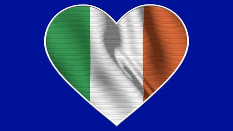 Ireland Heart Love Flag Loop - Realistic 4K flag waving in the wind. Seamless loop with highly detailed fabric texture. Loop ready in 4k resolution