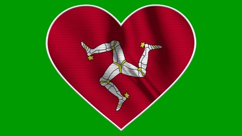 Isle of Man Heart Love Flag Loop - Realistic 4K flag waving in the wind. Seamless loop with highly detailed fabric texture. Loop ready in 4k resolution