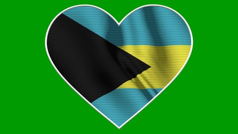 Bahamas Heart Love Flag Loop - Realistic 4K flag waving in the wind. Seamless loop with highly detailed fabric texture. Loop ready in 4k resolution