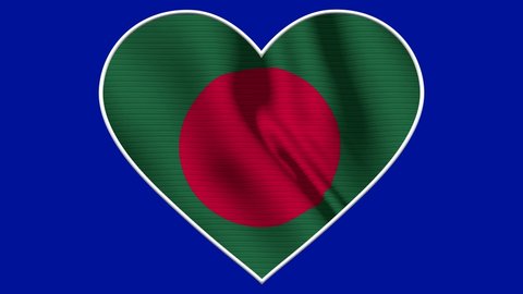 Bangladesh Heart Love Flag Loop - Realistic 4K flag waving in the wind. Seamless loop with highly detailed fabric texture. Loop ready in 4k resolution
