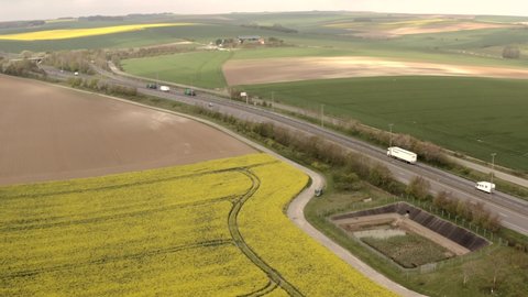 Rapeseed field beside the A16 motorway in northern France