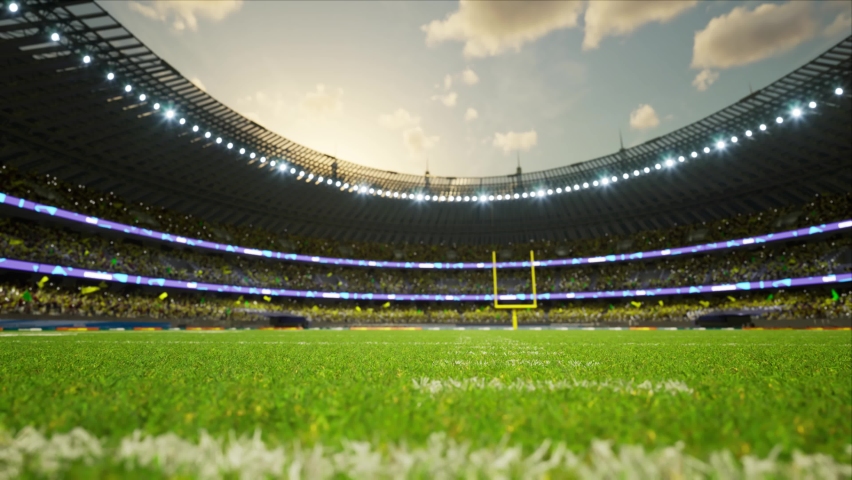 American football stadium with fans cloudy evening crowd waiting game clamping and waving flags  - Powered by Shutterstock - Get 15% off with code: PIKWIZARD15